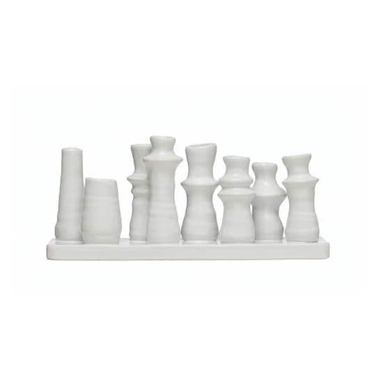 11&#x22; White Organic Shaped 8-Section Stoneware Vase